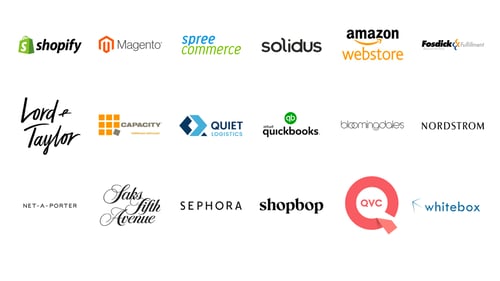 Logos of platforms Fuse integrates with: Shopify, Amazon, QuickBooks, major retailers, and 3PLs