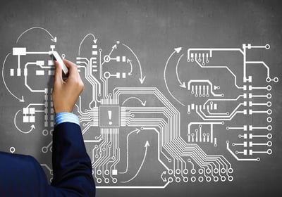 Close up image human hand drawing circuit board