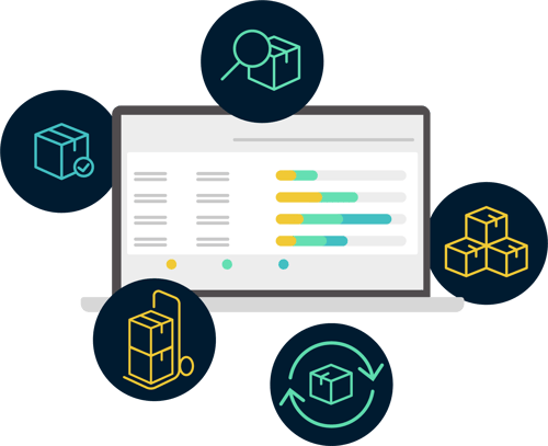 Abstract illustration of Fuse Inventory Control across SKUs, components, shipments, warehouses, and channels